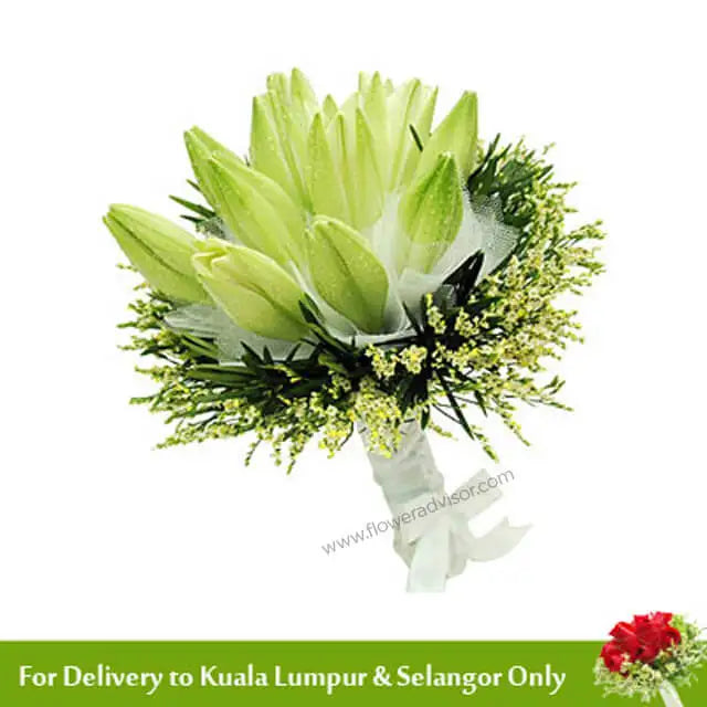 Warm White hand bouquet with 11 white Madonna lilies