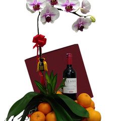 Wealth Heaps - Phalaenopsis Orchid with Tangerines & Luis Felipe Edwards Merlot