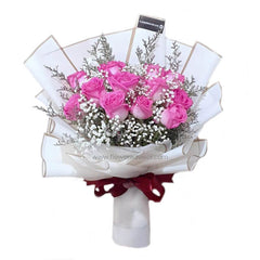 12 Pink Roses Hand Bouquet - Raining Kisses