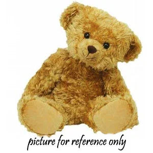 soft brown teddy bear plush toy with black eyes and a stitched nose, sitting upright