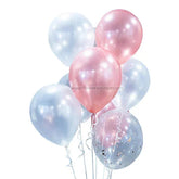 Set of assorted pink, white, and clear latex balloons with confetti, party decoration
