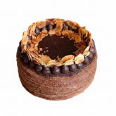 Double chocolate mille crepe cake with almond flakes