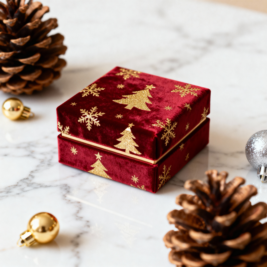 Red Christmas gift box with festive flowers and hamper ideas