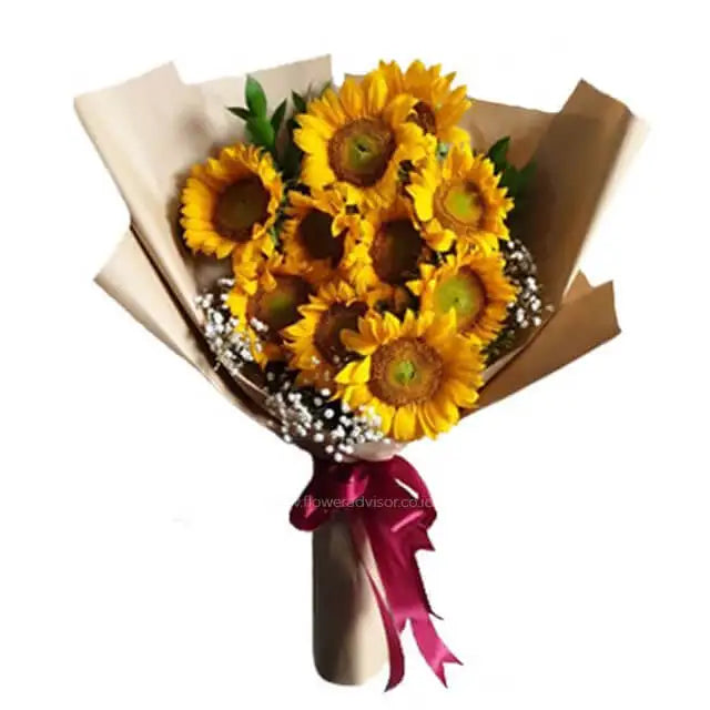 Sun Flower Galore - 10 sunflowers bouquet with fillers