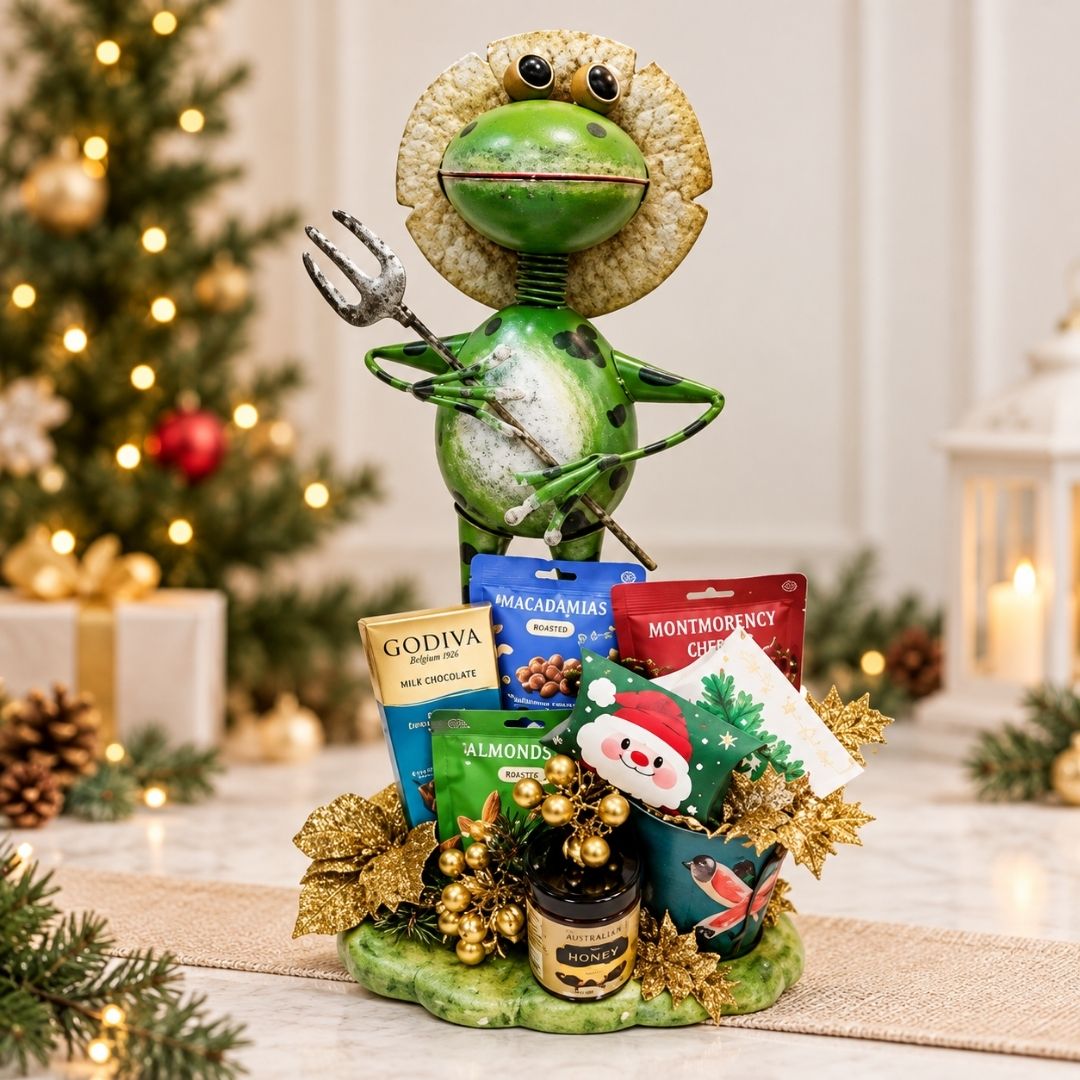 Nutty Choco Prescot - Garden Sculpture Planter with Yuletide Treats Hamper
