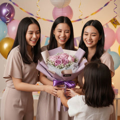 2 Purple Roses, 3 Pink Roses - Jeannette