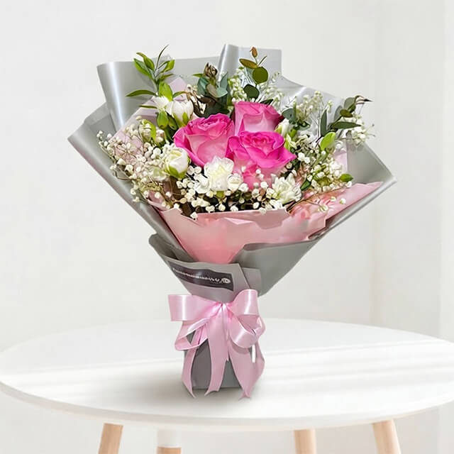 Soft Pink Roses Bouquet - Neon Punch