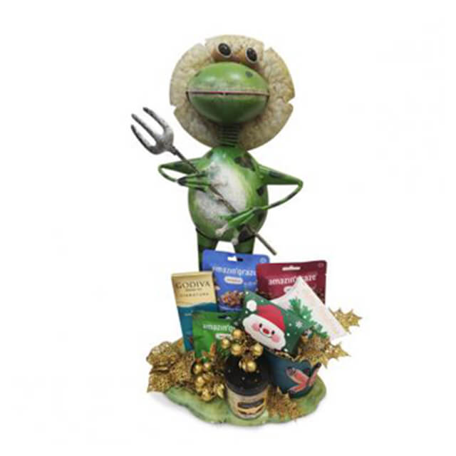 Nutty Choco Prescot - Garden Sculpture Planter with Yuletide Treats Hamper