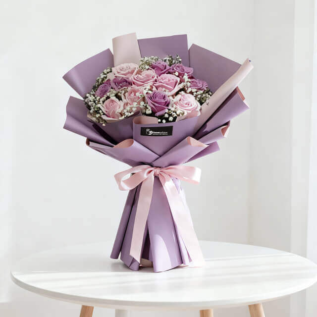 6 Pink Roses 6 Purple Roses - Cherry Lips