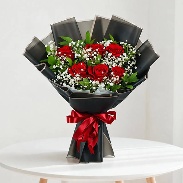 6 Red Rose Bouquet - The Reds