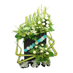 One Spirit | White Orchid & Casablanca Lily Funeral Flower Stand Malaysi