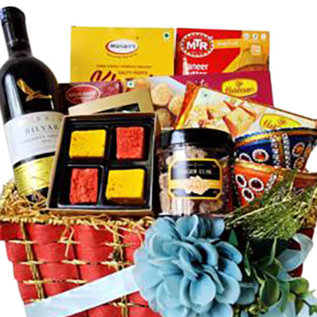 Komal Indian Hamper Basket Diwali - Wolfblass Wine 2025