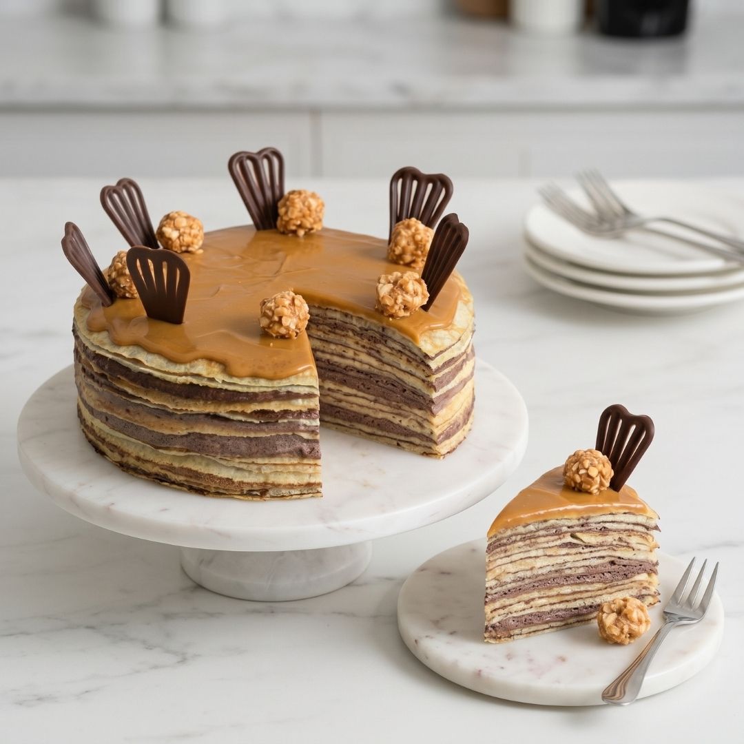 Peanut Butter Dark Chocolate Crepe Cake