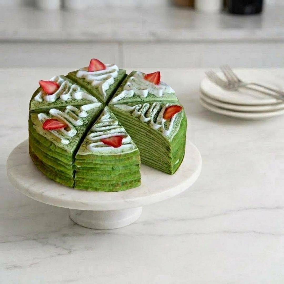 Matcha Azuki Bean Mille Crepe Cake