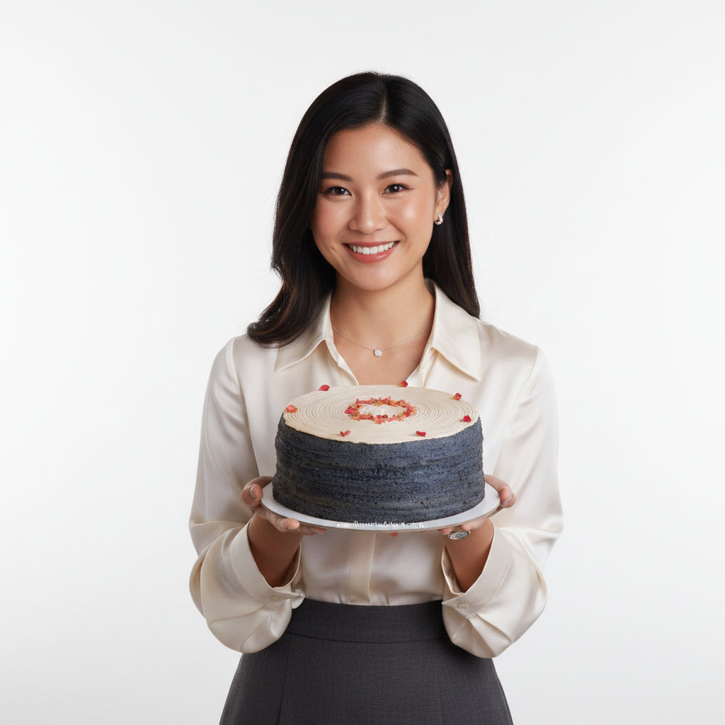 Close-up of the Hokkaido coffee mille crepe cake layers