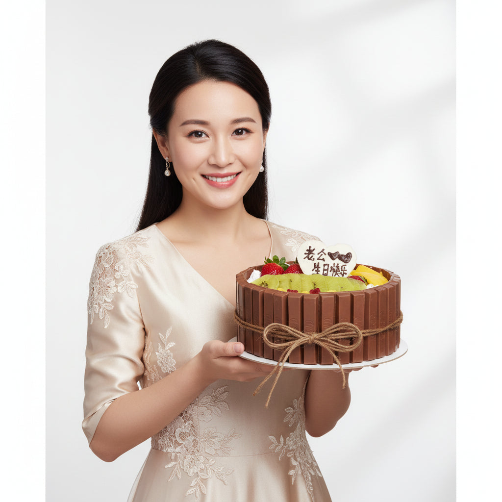 Alternate view of the KitKat fruit cake with fresh fruit topping