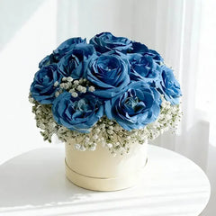 15 Blue Rose in a round bloom box with love