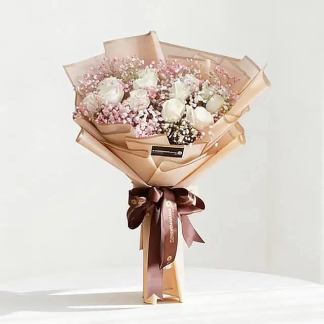 12 White Roses Bouquet - Pure Vanilla