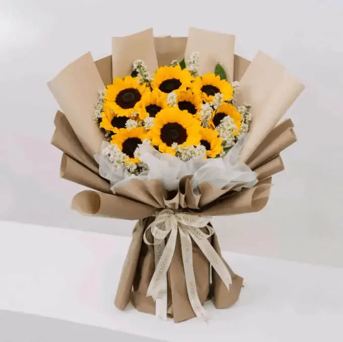 Sunflower Whisper - 10 sunflowers bouquet with white asters