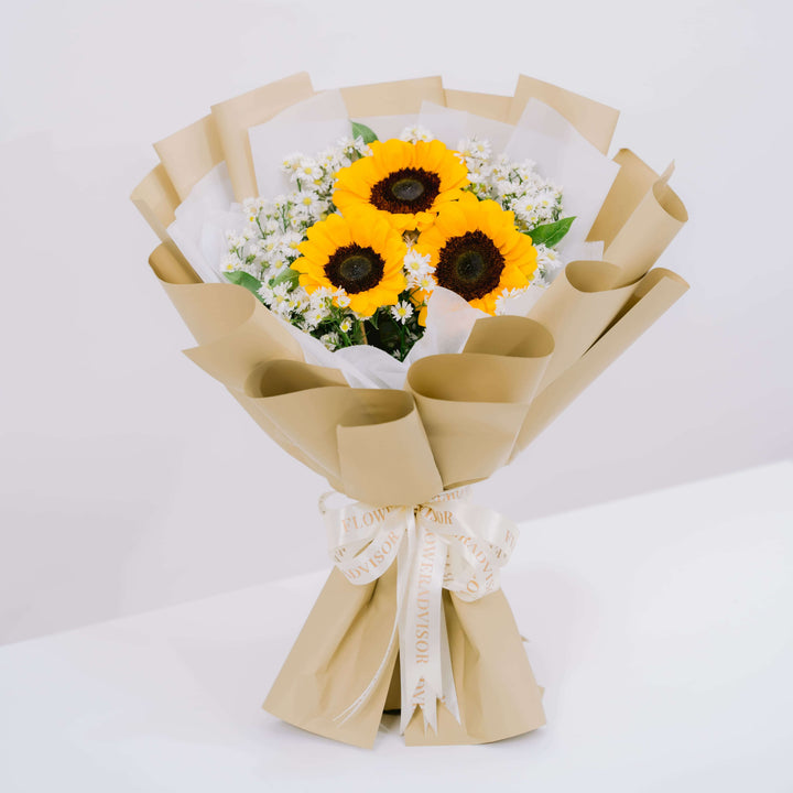 Call Me Little Sunflower - mini sunflower bouquet with aster fillers